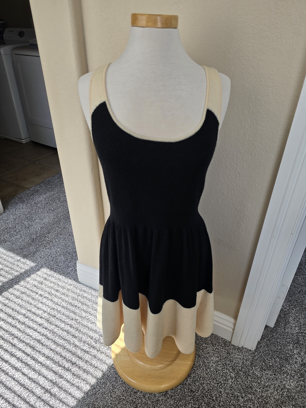 kate spade Black and Cream Sleeveless Scoop Neck Fit-and-Flare Dress